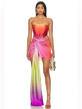 superdown Multicolor Ombre Knot-Front Mini Skirt in Pink & Orange